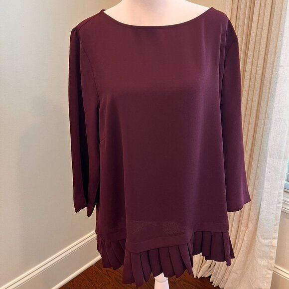 J. Jill Tops - J Jill Tunic Pinot Wine Scoop Neck Crepe Sz L Pleated Hem Top Blouse NWT Holiday